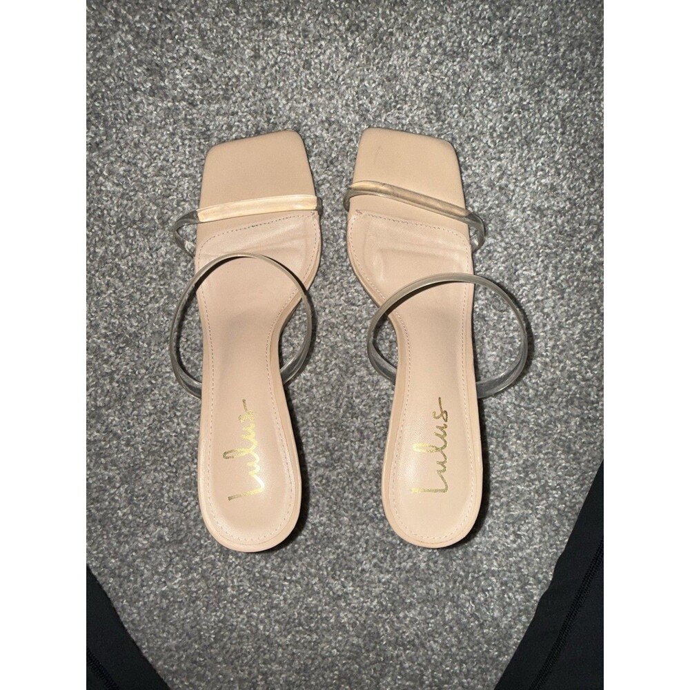 Lulus Jisella Clear Straps/Light Nude High Heels With Decorative Block Heel Sz 9